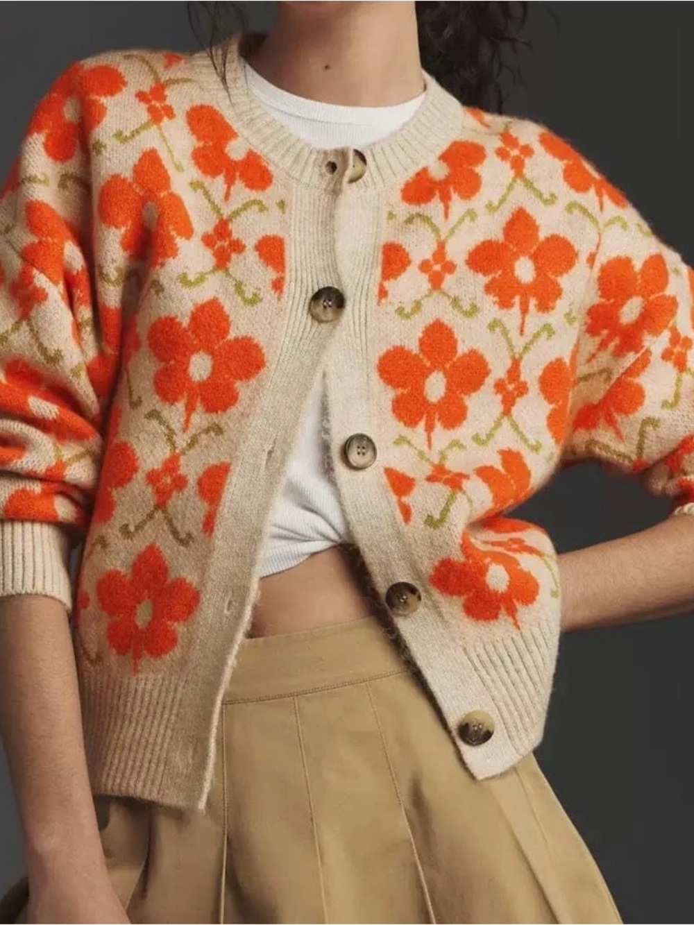 Anthropologie Maeve Graphic Intarsia Cardigan Sweater